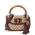 Shoulder Bag Bamboo Tassel Top Handle Burgundy Monogrammed Canvas