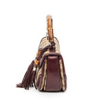 Shoulder Bag Bamboo Tassel Top Handle Burgundy Monogrammed Canvas