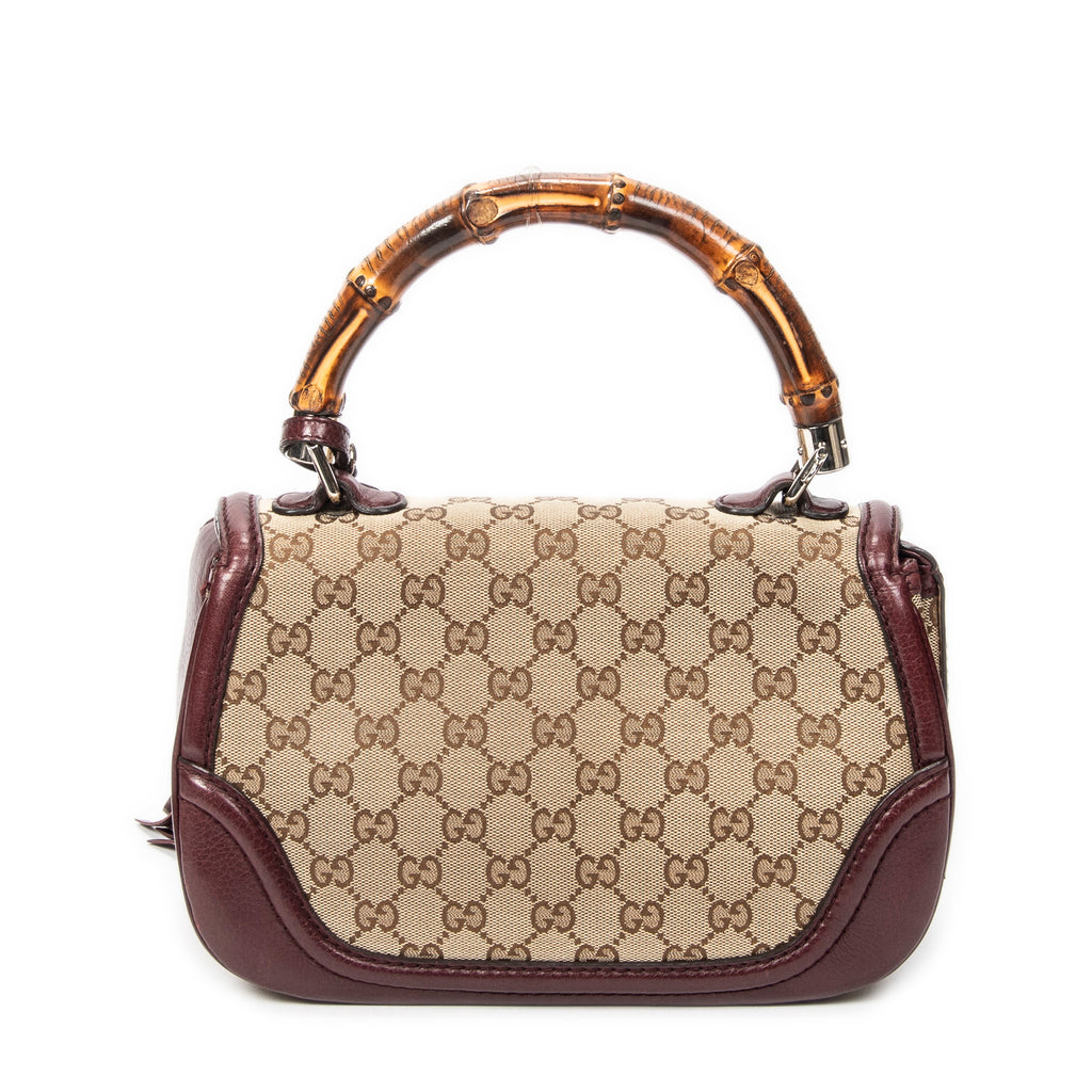 Shoulder Bag Bamboo Tassel Top Handle Burgundy Monogrammed Canvas