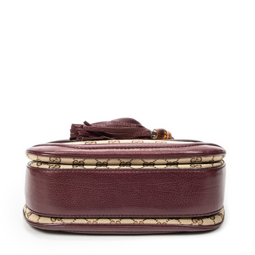Shoulder Bag Bamboo Tassel Top Handle Burgundy Monogrammed Canvas
