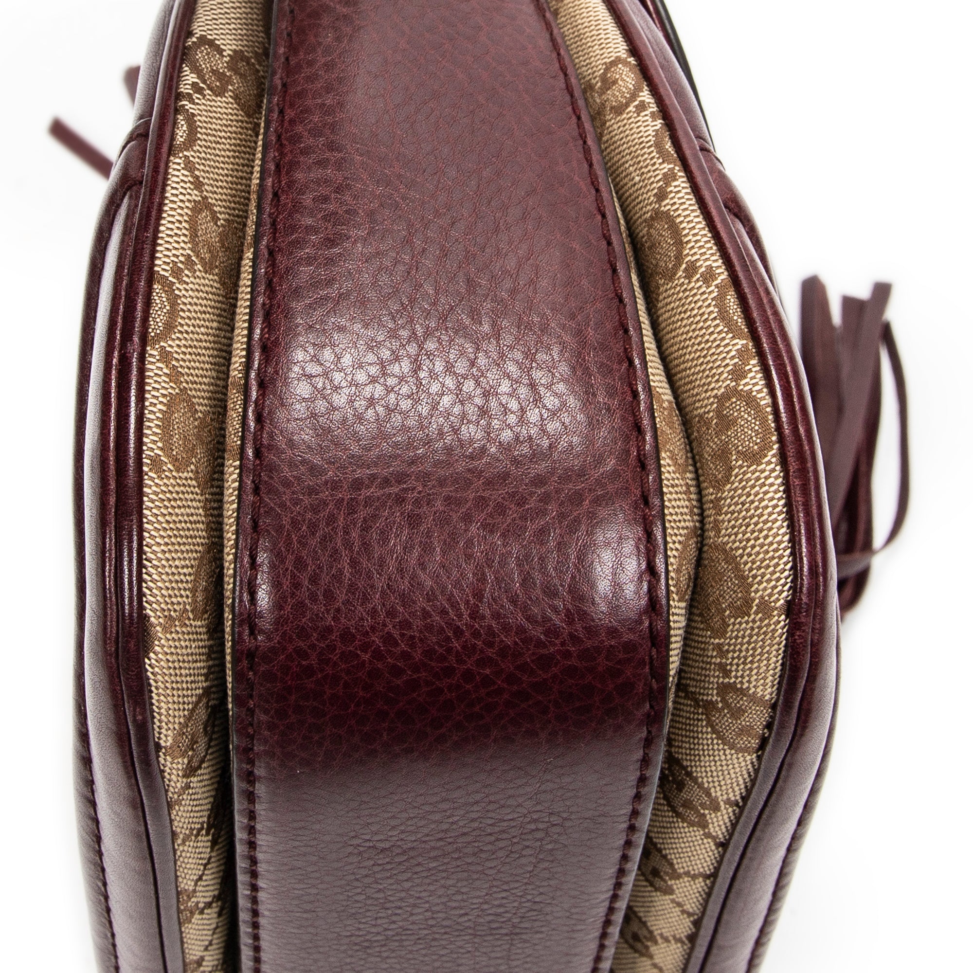 Shoulder Bag Bamboo Tassel Top Handle Burgundy Monogrammed Canvas