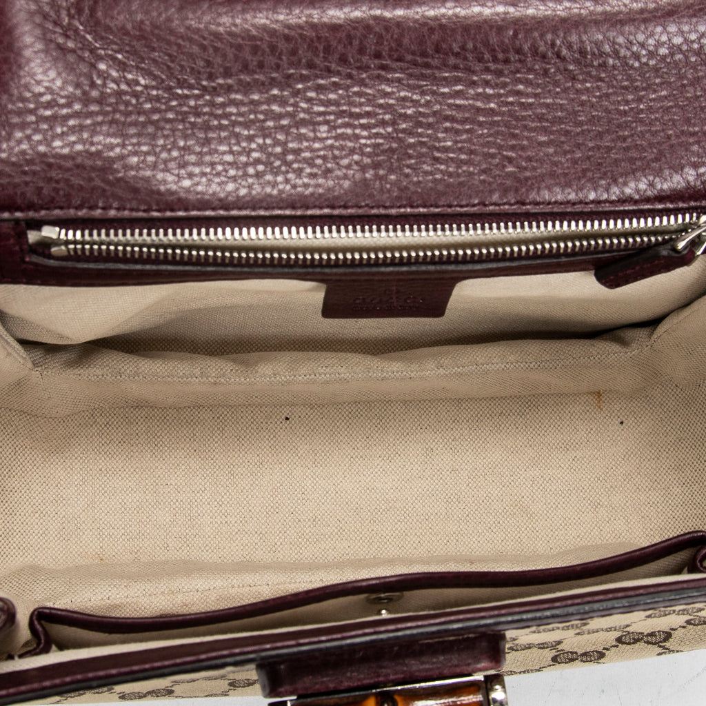 Shoulder Bag Bamboo Tassel Top Handle Burgundy Monogrammed Canvas