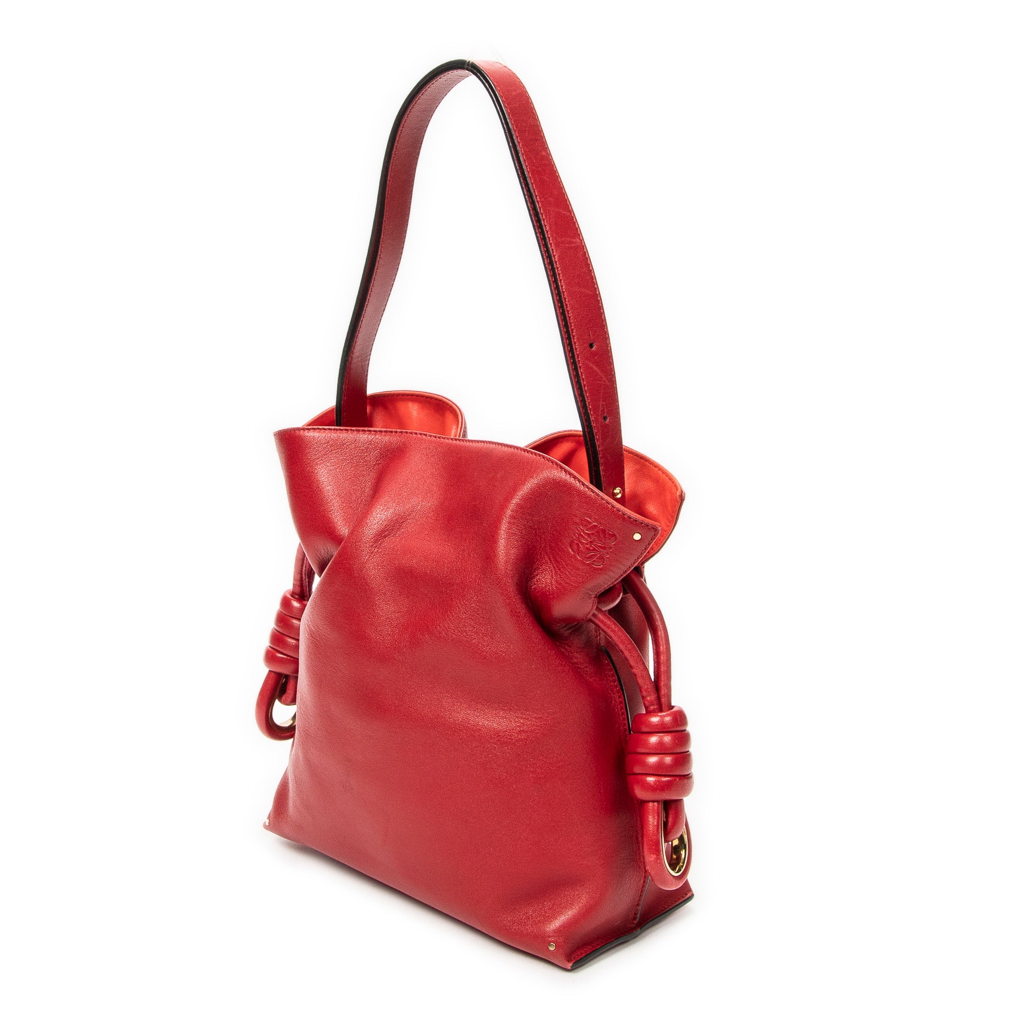 Shoulder Bag Small Flamenco Knot Red Calfskin Leather