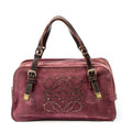 Handbag Studded Amazona 30 Burgundy Suede Leather