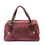 Handbag Studded Amazona 30 Burgundy Suede Leather