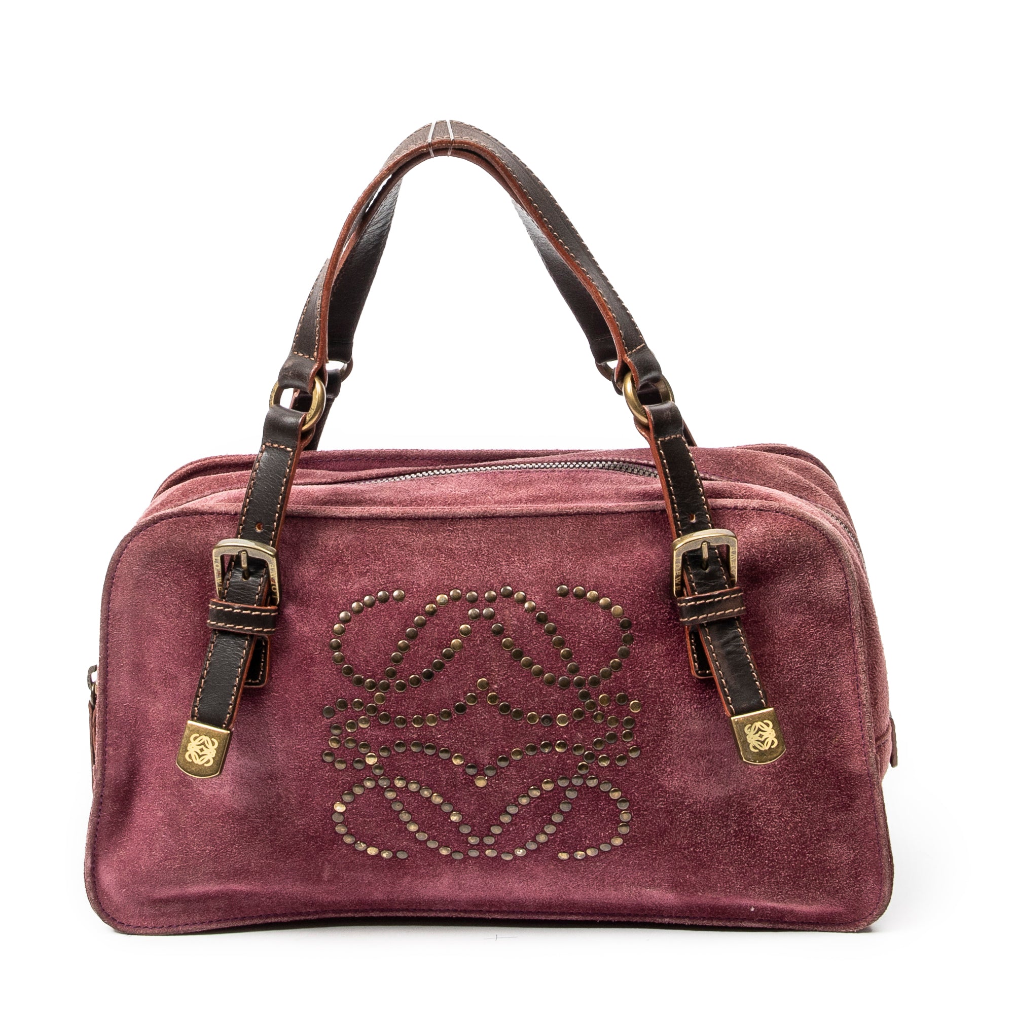 Handbag Studded Amazona 30 Burgundy Suede Leather