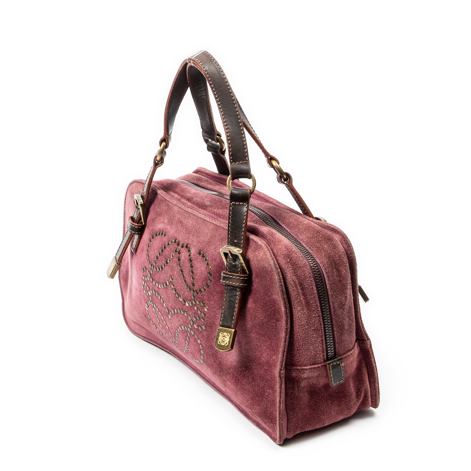 Handbag Studded Amazona 30 Burgundy Suede Leather
