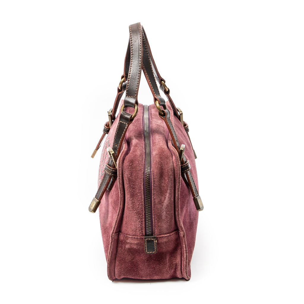 Handbag Studded Amazona 30 Burgundy Suede Leather