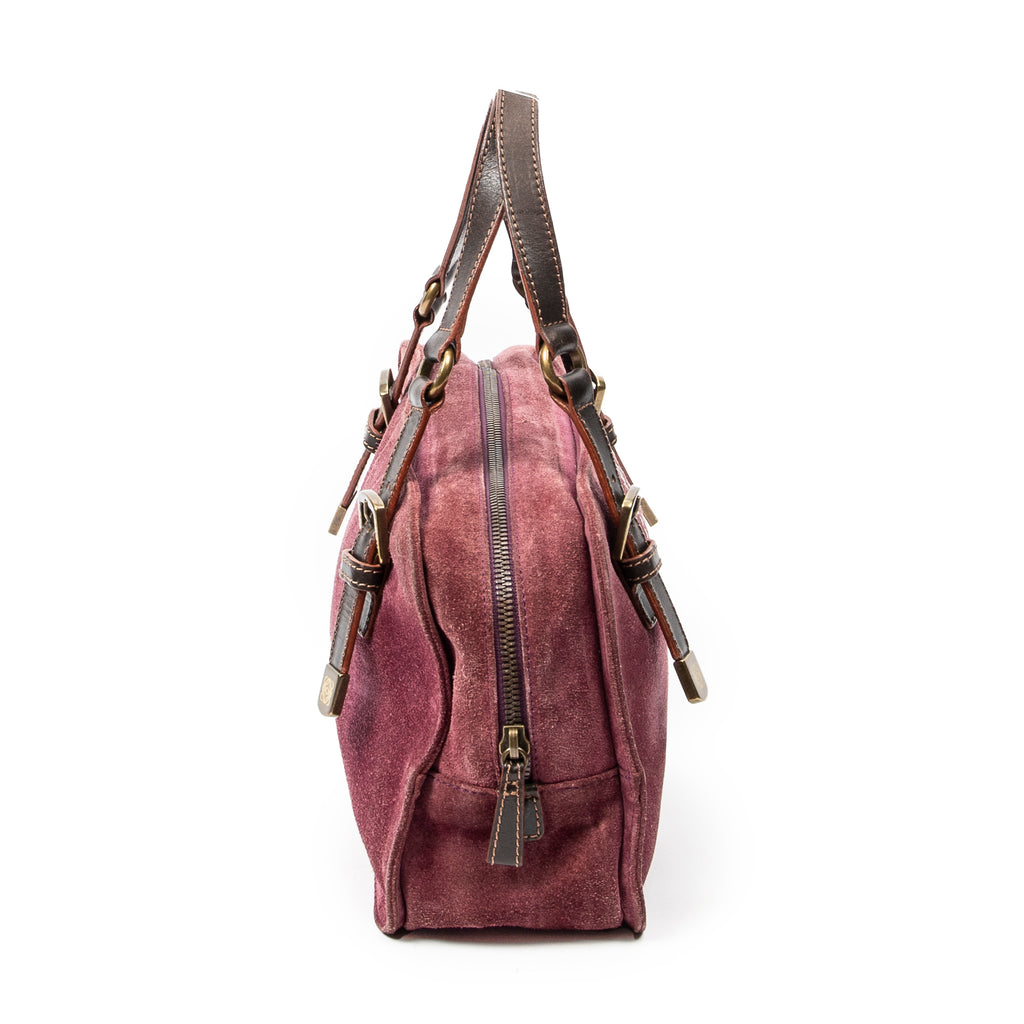 Handbag Studded Amazona 30 Burgundy Suede Leather