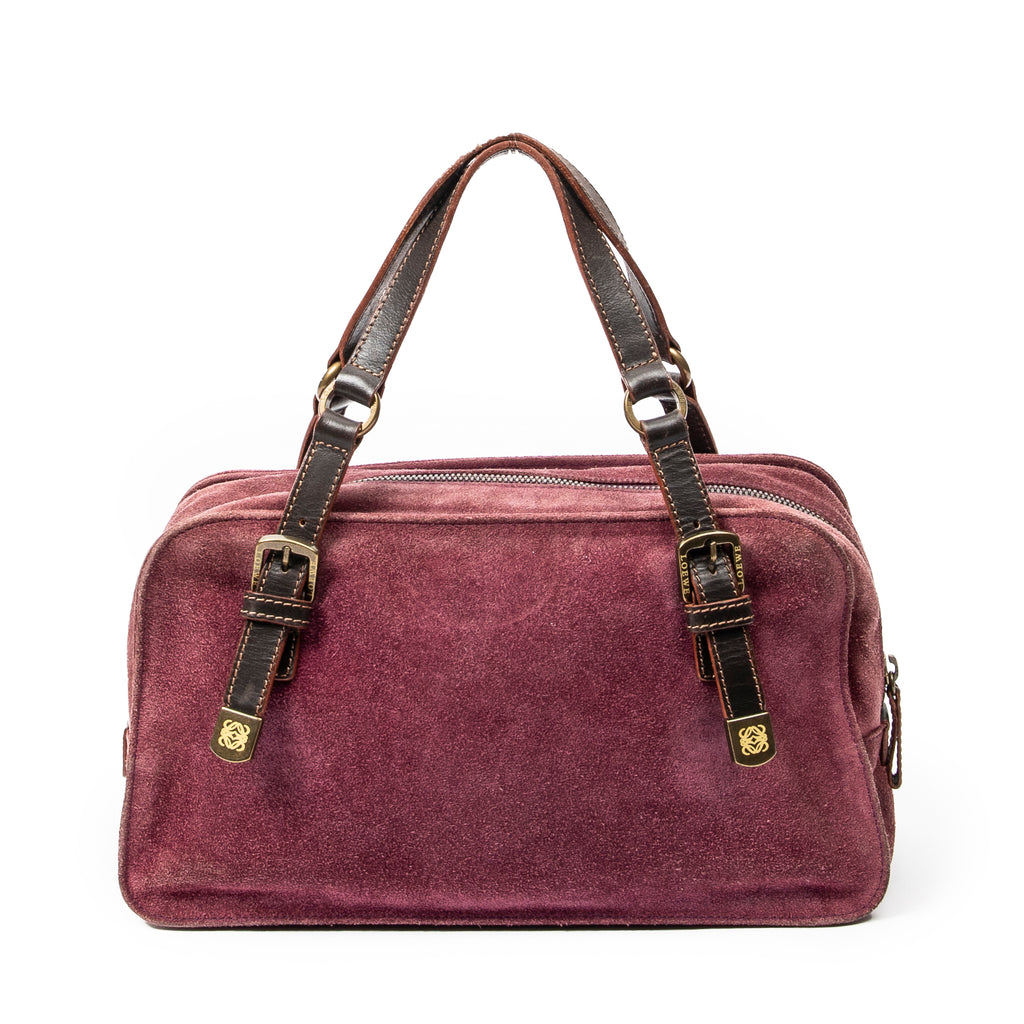 Handbag Studded Amazona 30 Burgundy Suede Leather