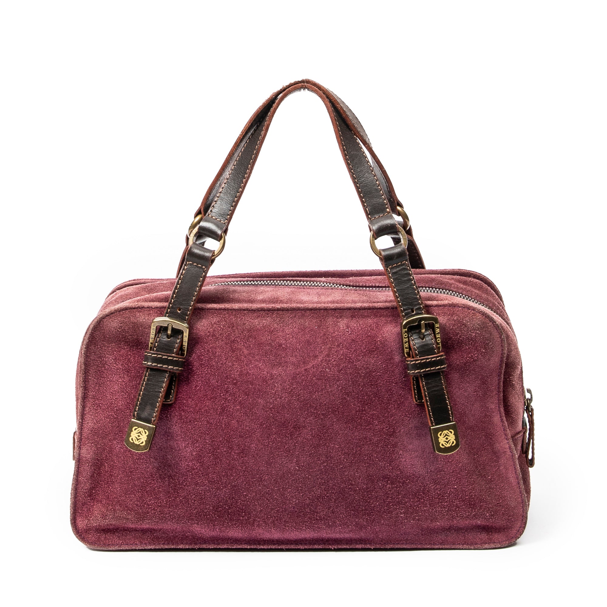 Handbag Studded Amazona 30 Burgundy Suede Leather