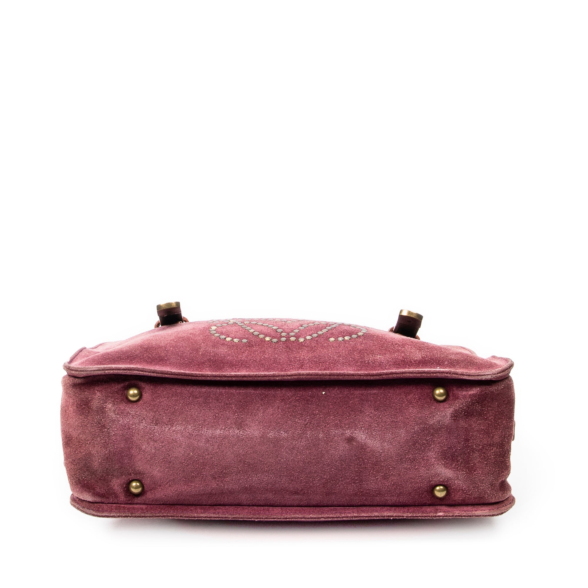 Handbag Studded Amazona 30 Burgundy Suede Leather