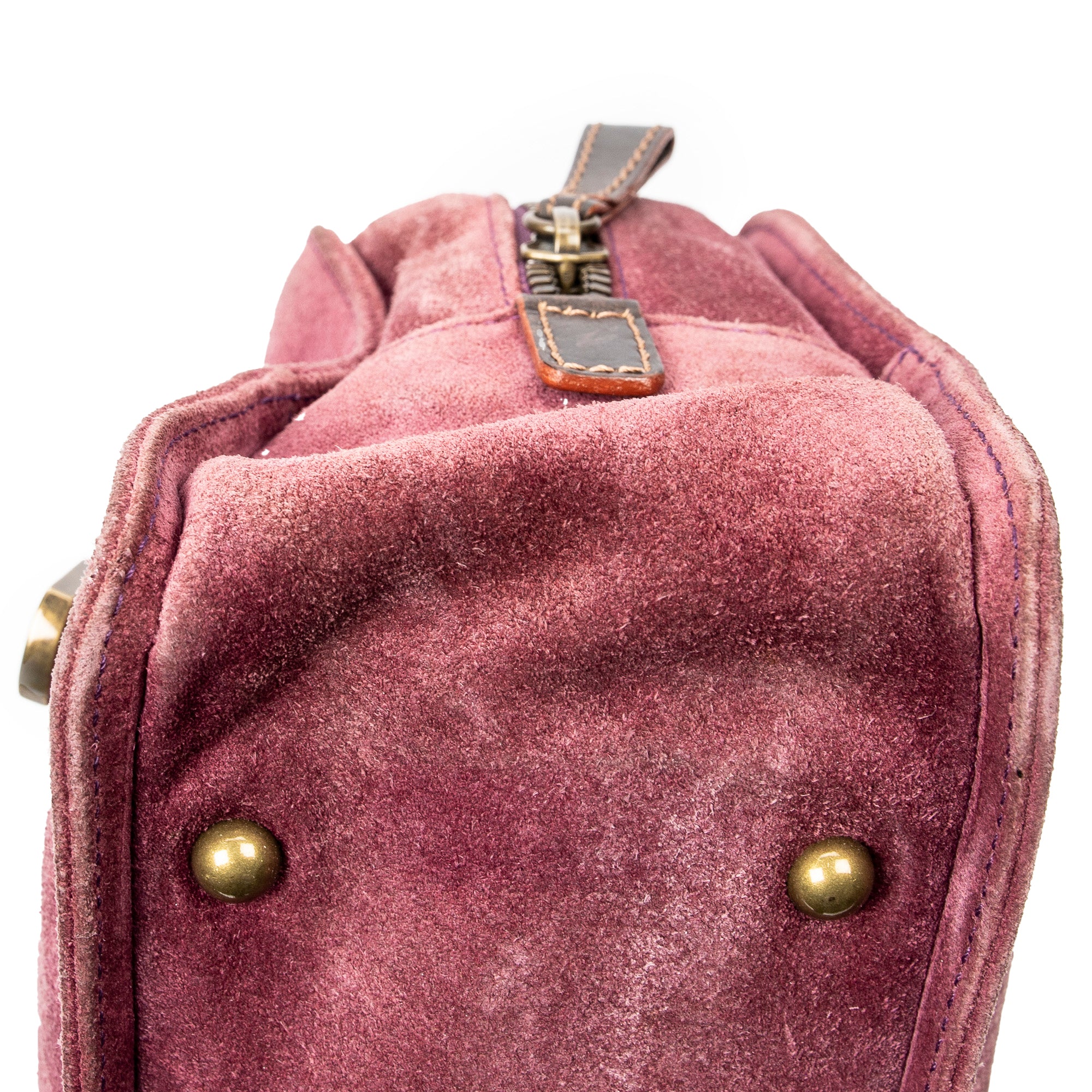 Handbag Studded Amazona 30 Burgundy Suede Leather