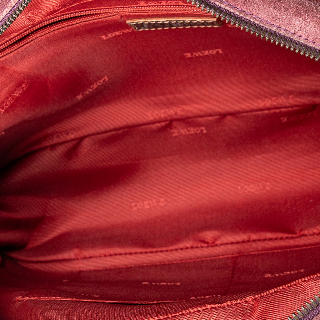 Handbag Studded Amazona 30 Burgundy Suede Leather