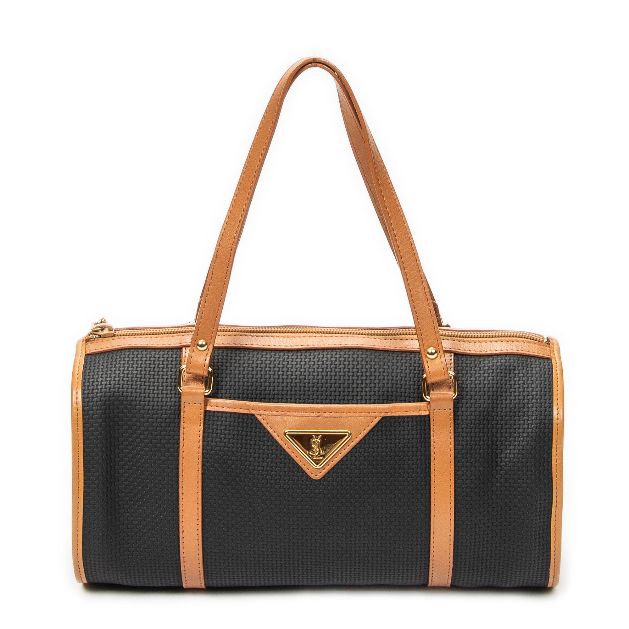Handbag Vintage Barrel Bag Black Woven Coated Canvas