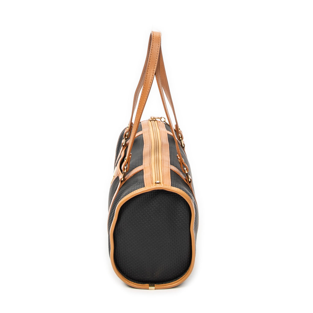 Handbag Vintage Barrel Bag Black Woven Coated Canvas