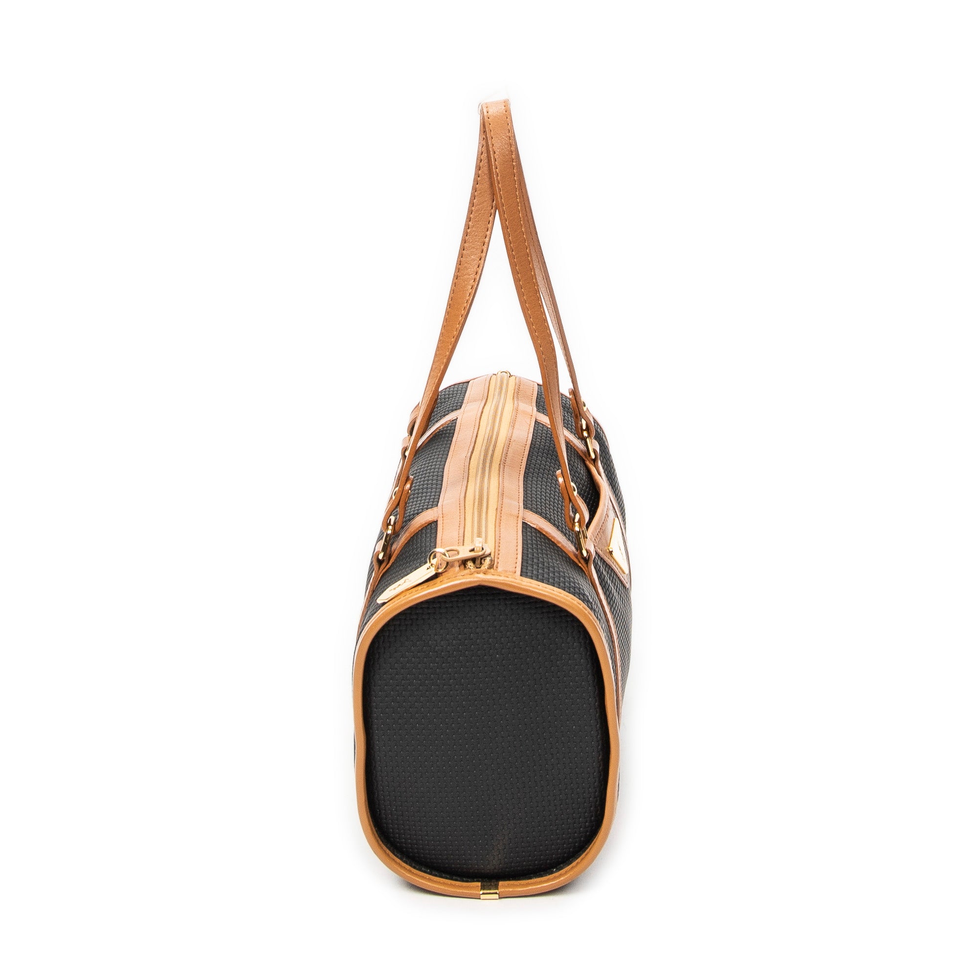 Handbag Vintage Barrel Bag Black Woven Coated Canvas