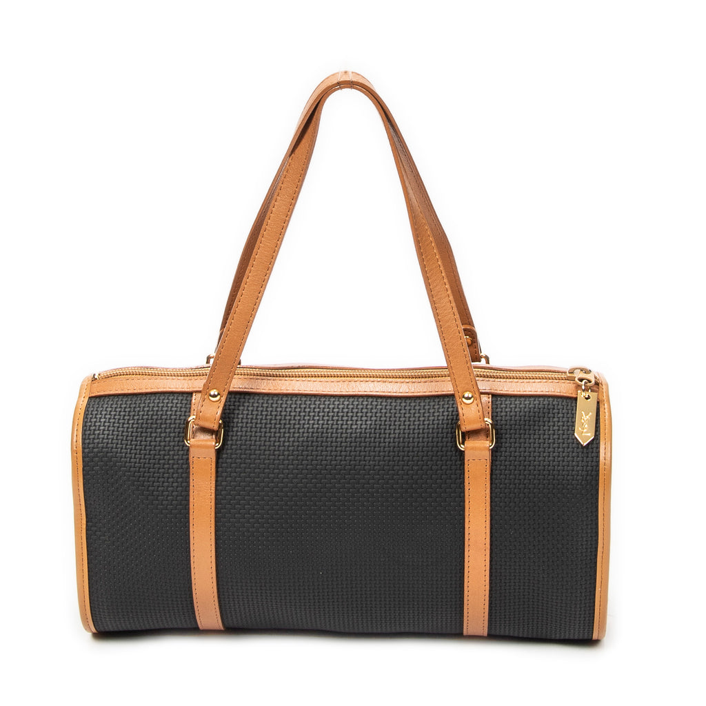 Handbag Vintage Barrel Bag Black Woven Coated Canvas