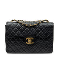 Shoulder Bag Maxi Jumbo XL Flap Black Quilted Lambskin Leather
