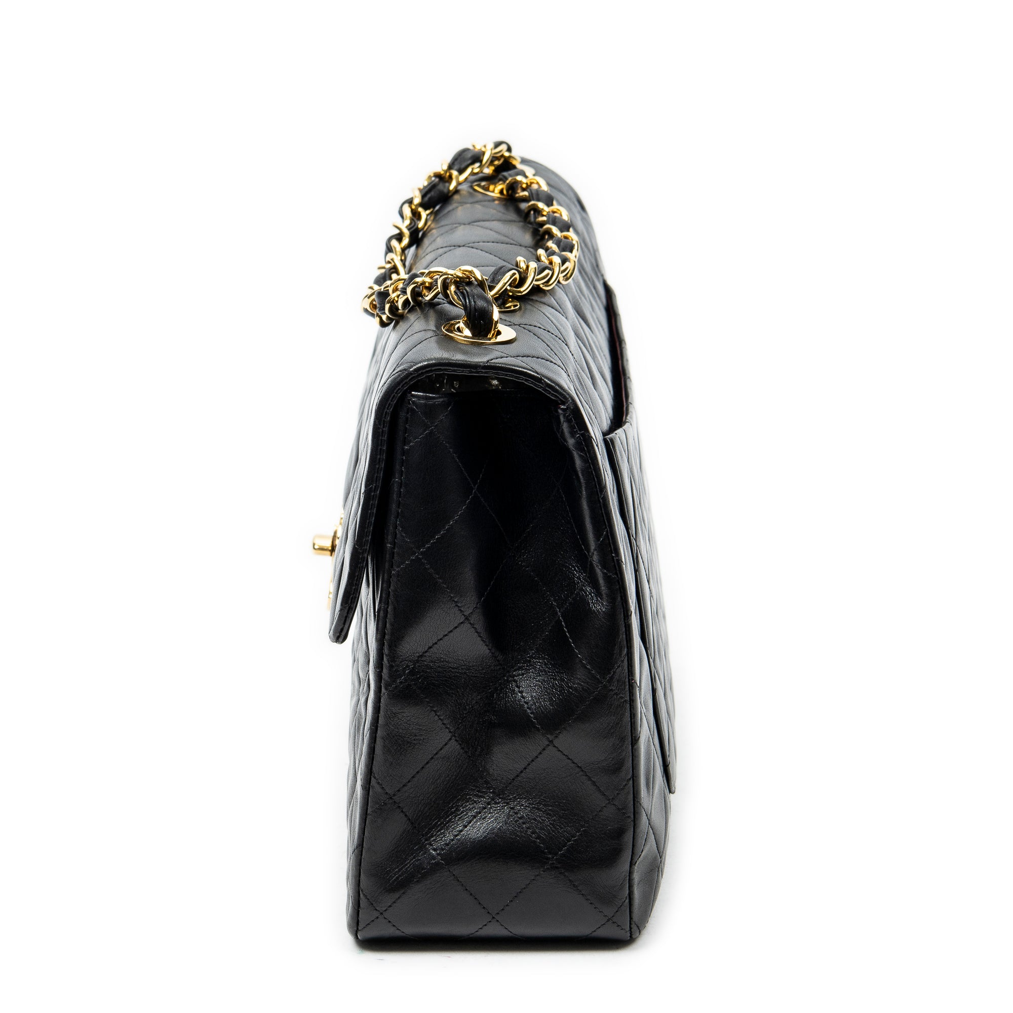 Shoulder Bag Maxi Jumbo XL Flap Black Quilted Lambskin Leather