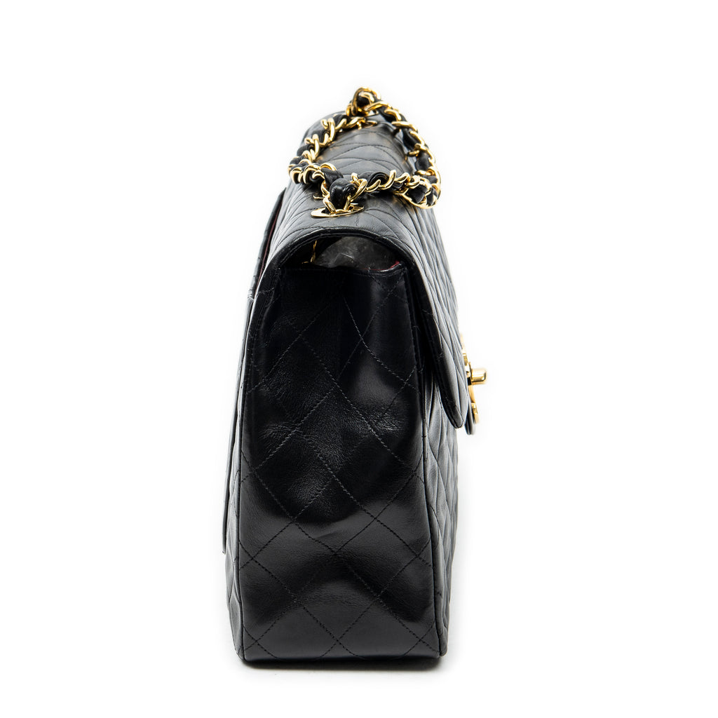 Shoulder Bag Maxi Jumbo XL Flap Black Quilted Lambskin Leather