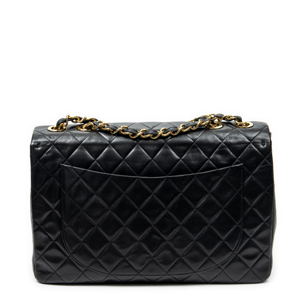 Shoulder Bag Maxi Jumbo XL Flap Black Quilted Lambskin Leather