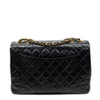 Shoulder Bag Maxi Jumbo XL Flap Black Quilted Lambskin Leather