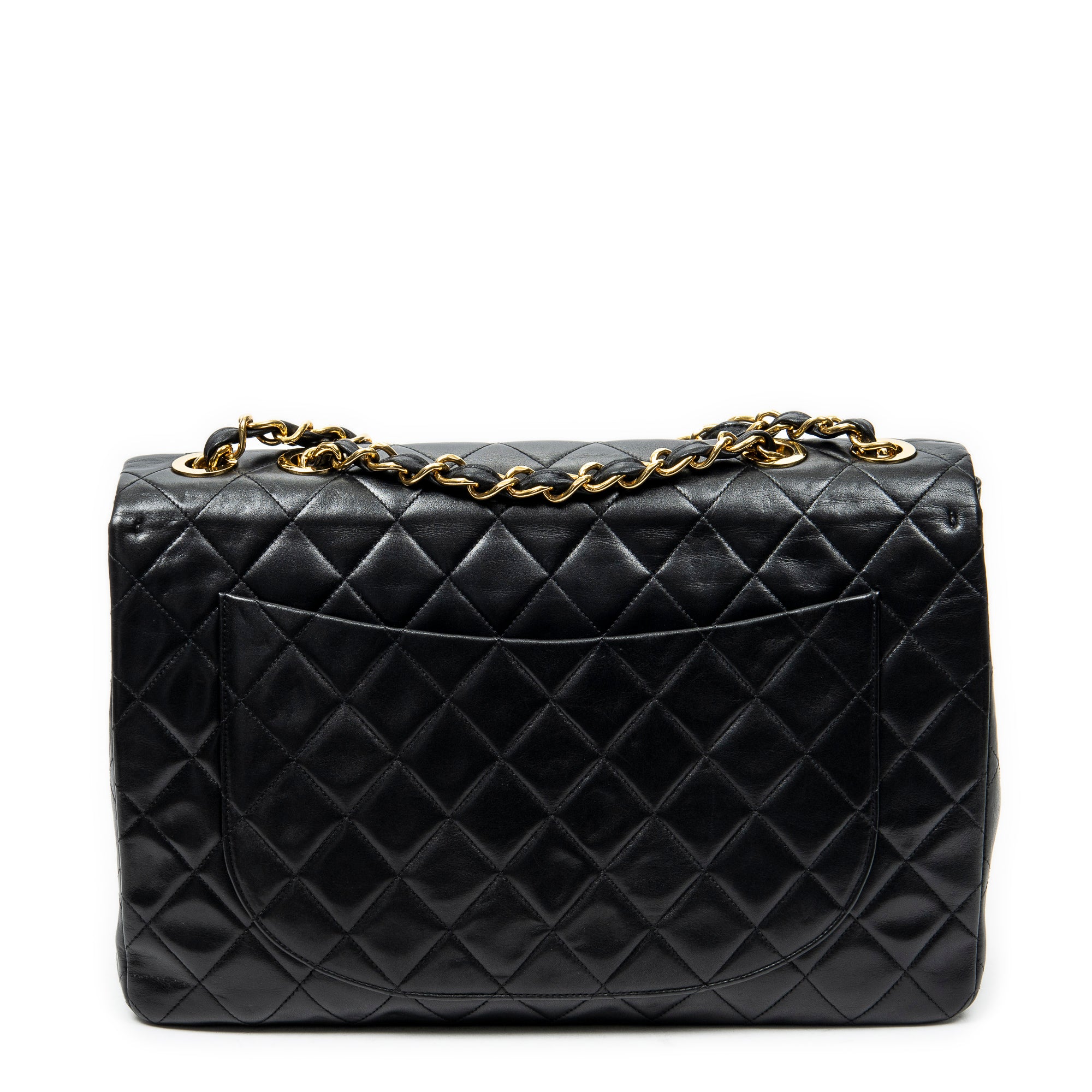 Shoulder Bag Maxi Jumbo XL Flap Black Quilted Lambskin Leather