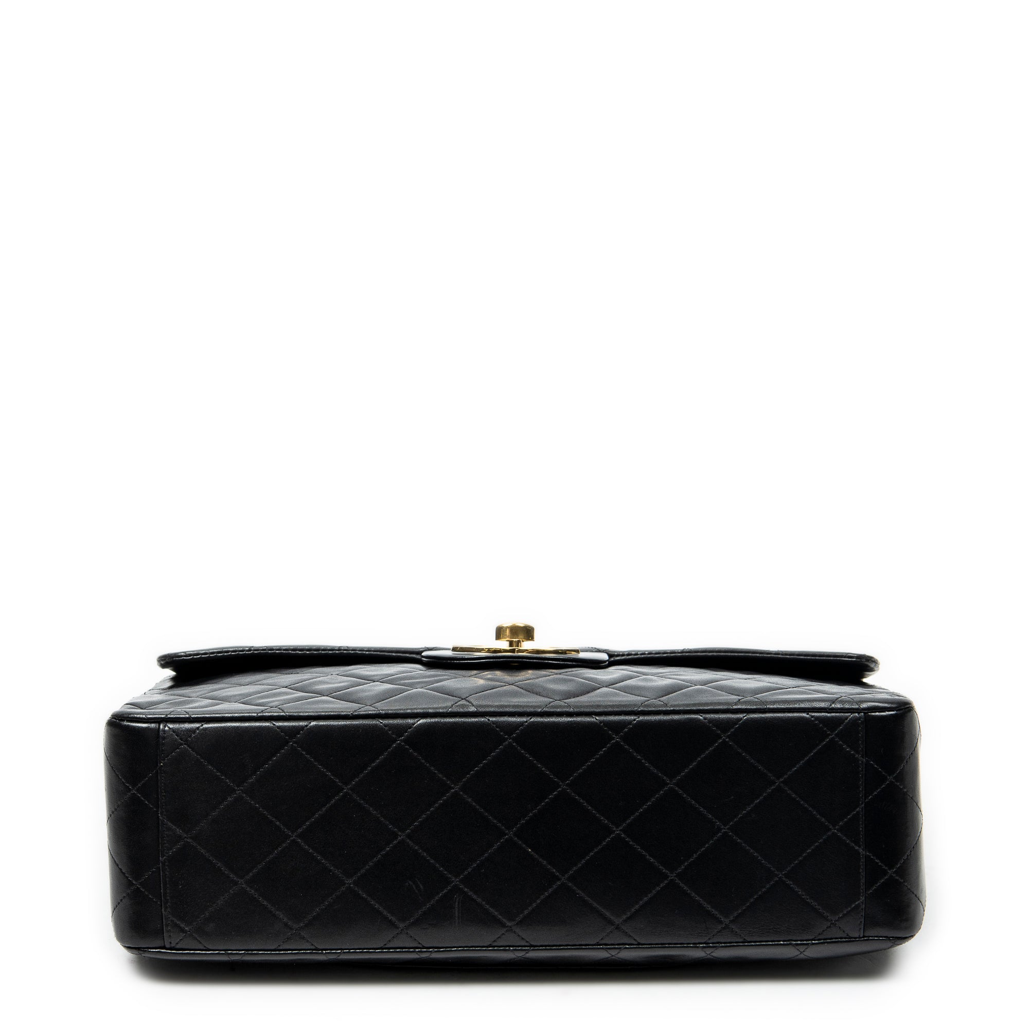 Shoulder Bag Maxi Jumbo XL Flap Black Quilted Lambskin Leather