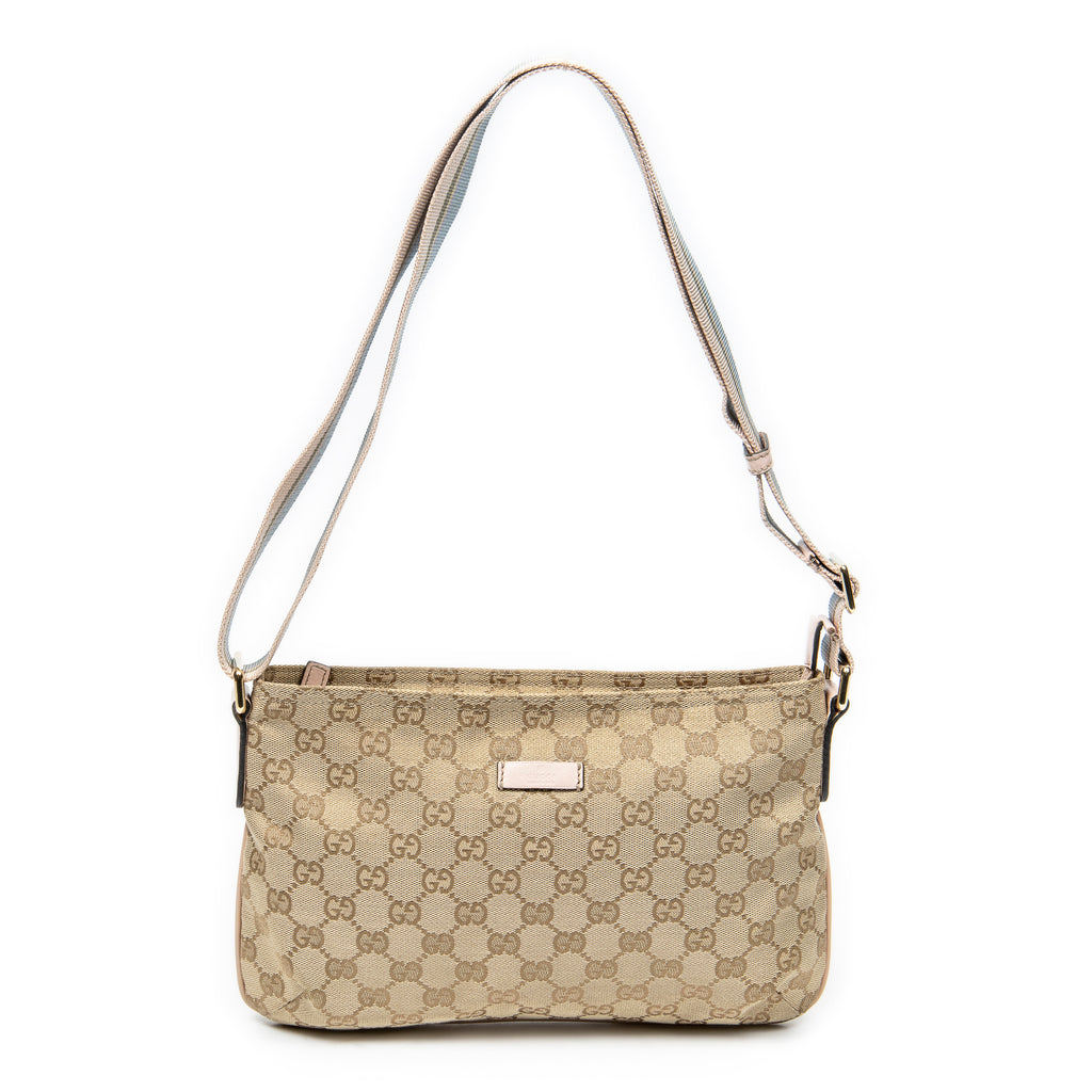 Shoulder Bag Mini Web Zip Crossbody Light Pink Monogrammed Canvas