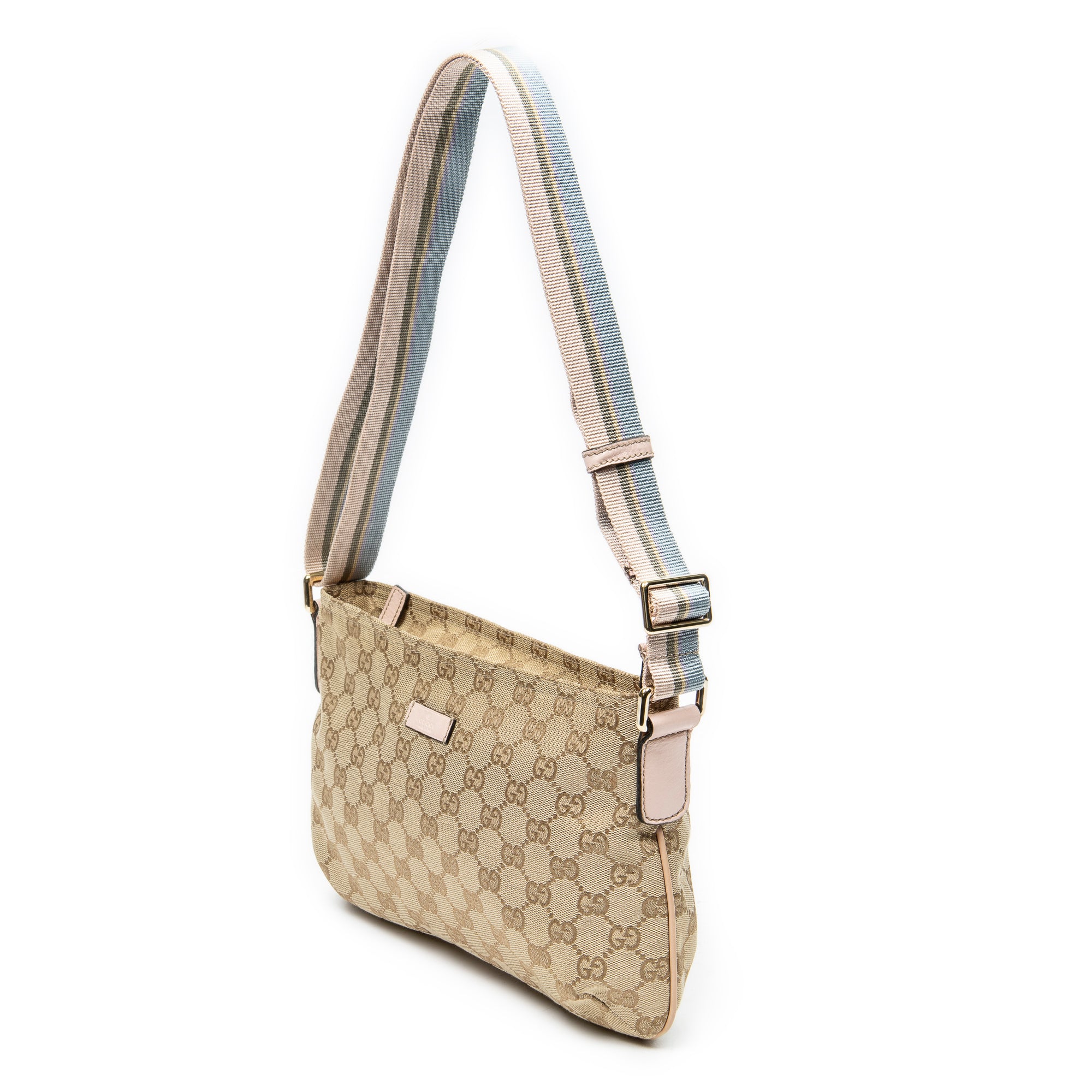 Shoulder Bag Mini Web Zip Crossbody Light Pink Monogrammed Canvas
