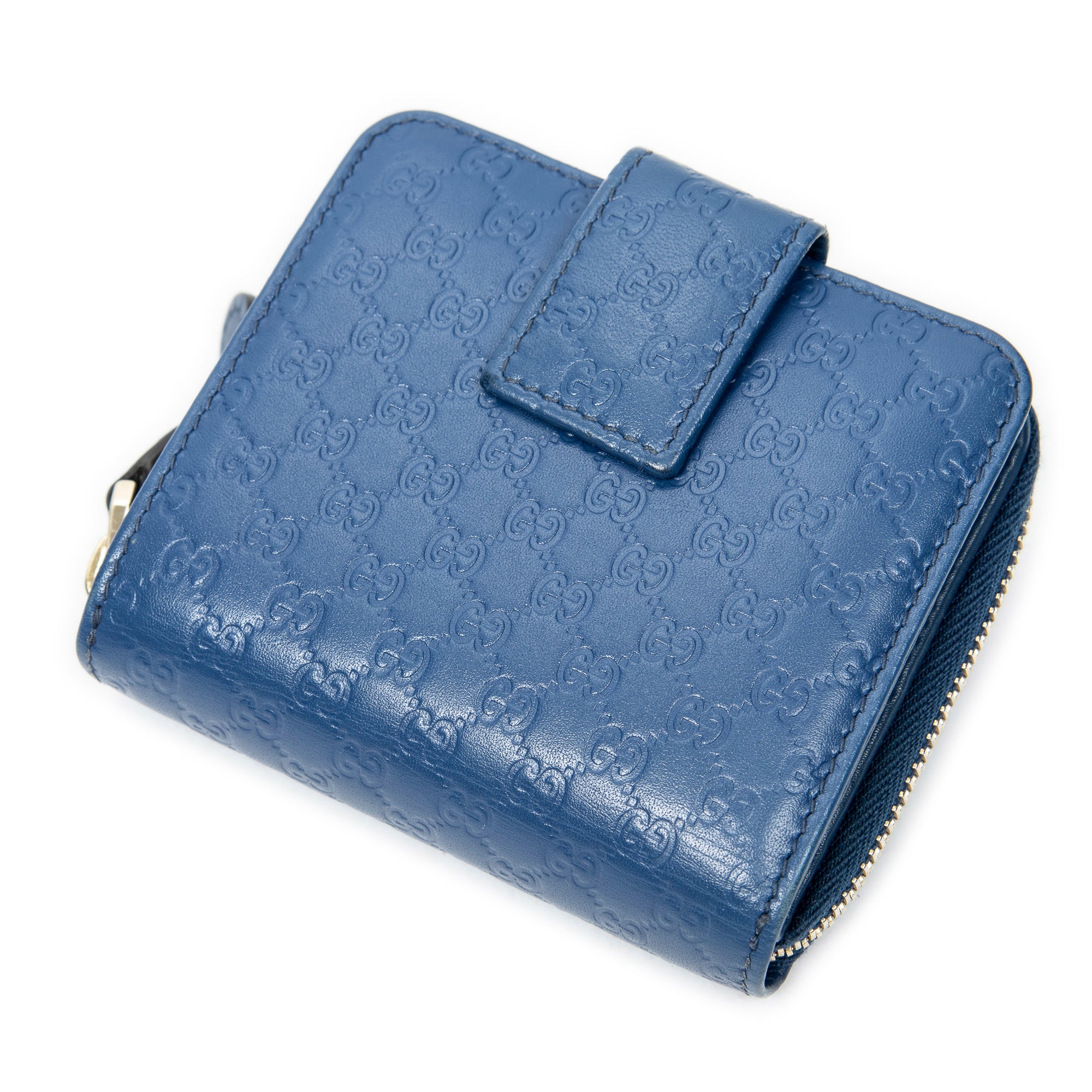 Wallet Compact Zip Bifold Wallet Blue Microguccissima Leather