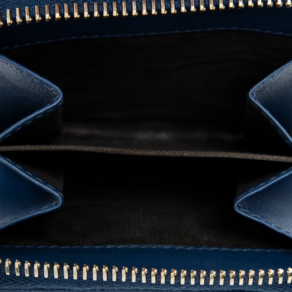 Wallet Compact Zip Bifold Wallet Blue Microguccissima Leather