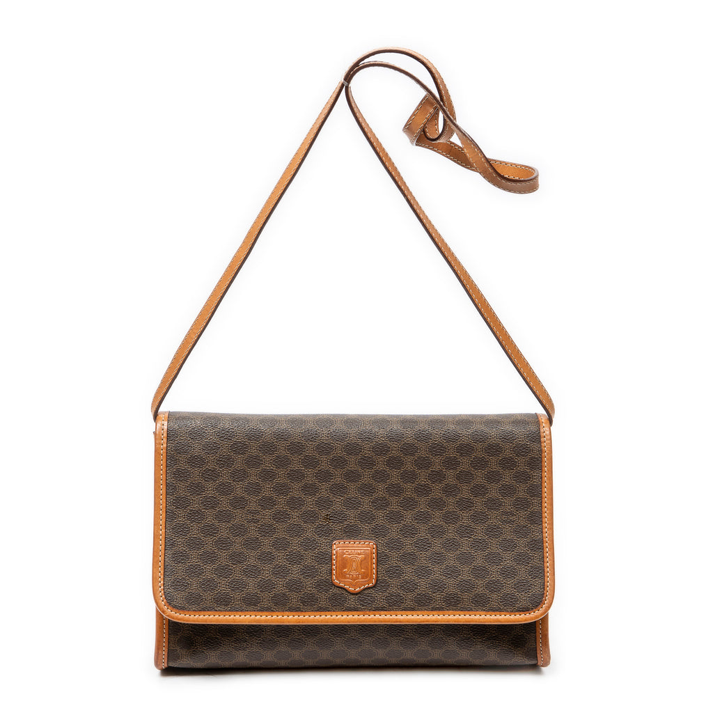 Shoulder Bag Vintage Flap Crossbody Brown Macadam Coated Canvas
