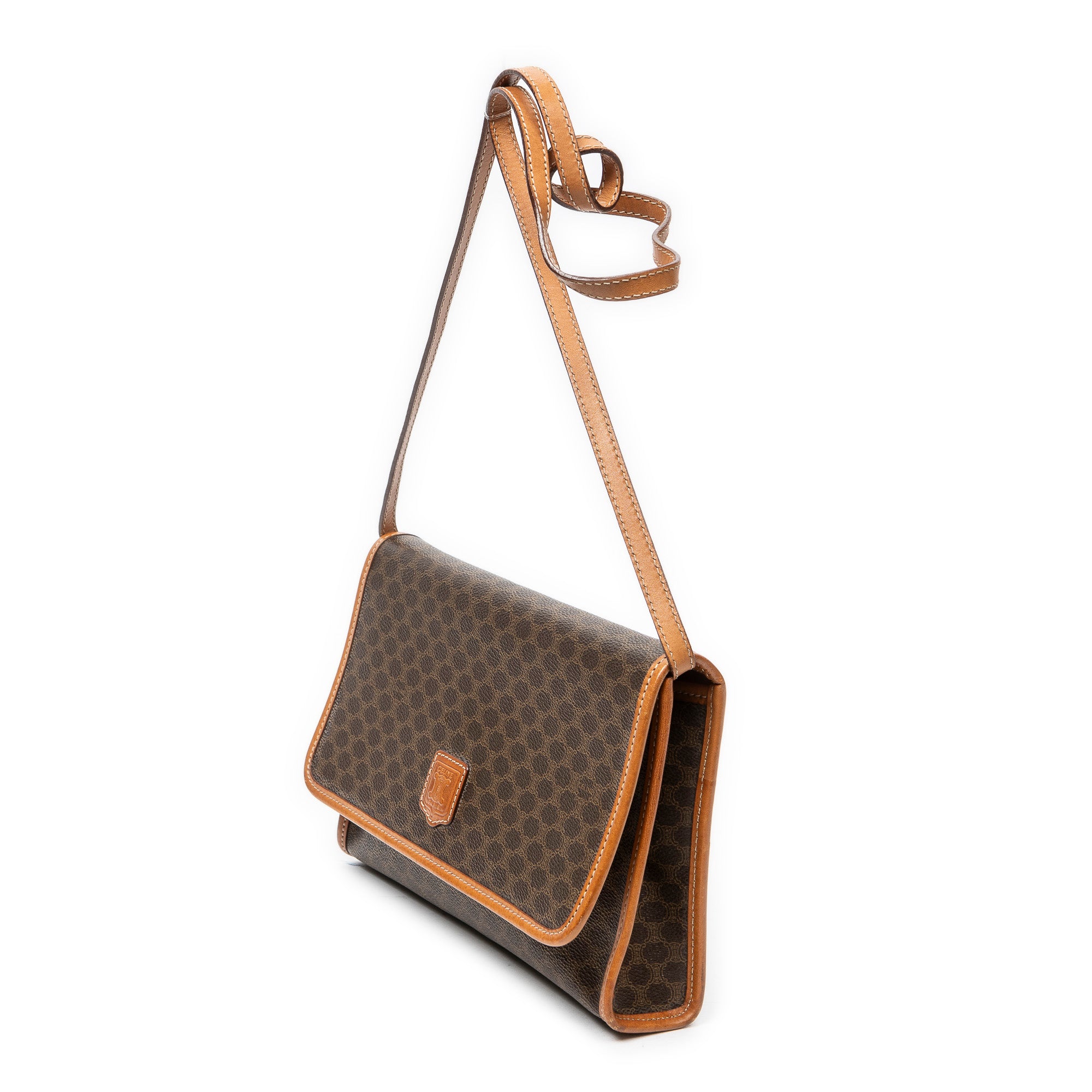 Shoulder Bag Vintage Flap Crossbody Brown Macadam Coated Canvas