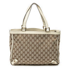 Bolso de hombro mediano Abbey Tote con anilla en D y monograma de lona en color marfil