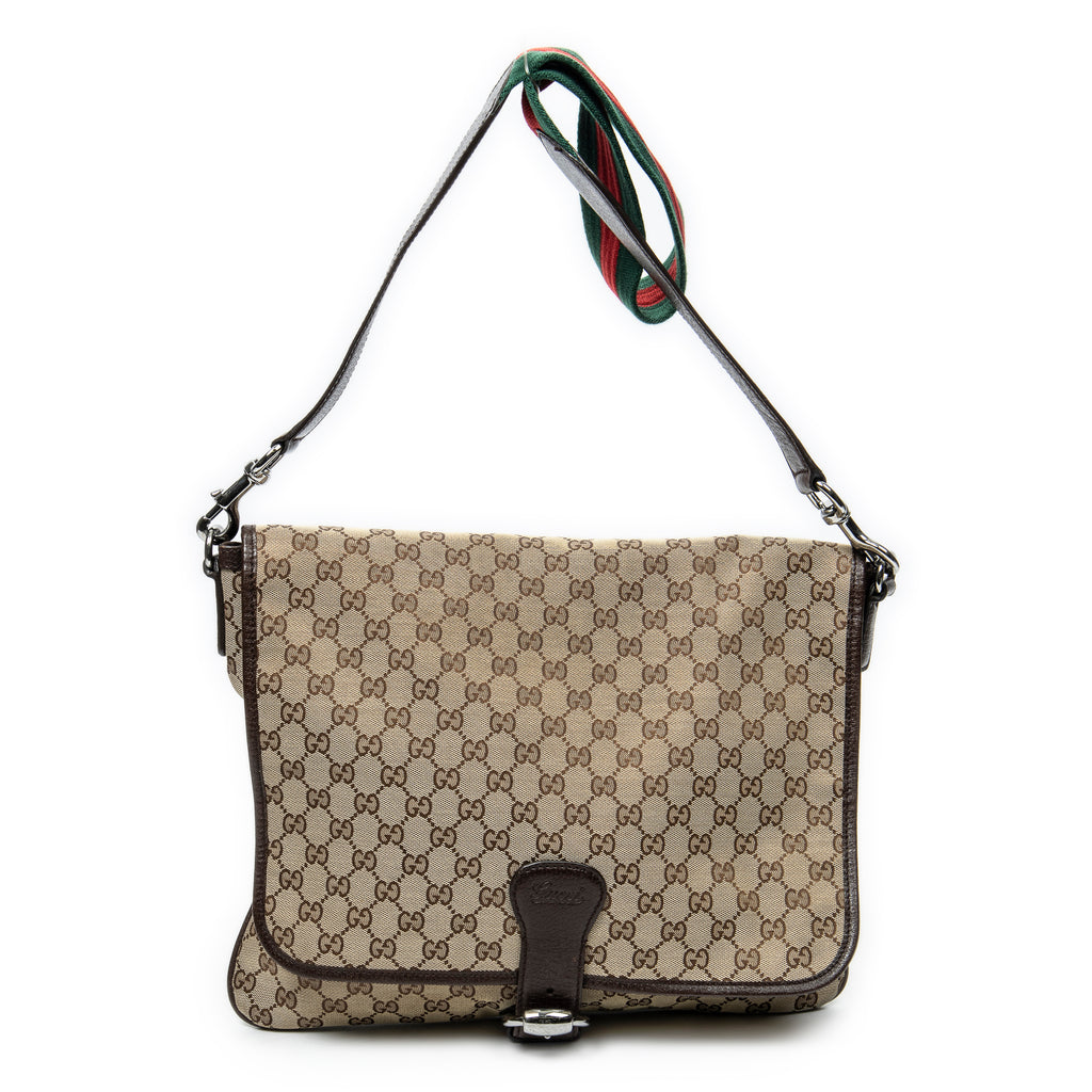 Shoulder Bag Large Flap Messenger Brown Monogrammed Canvas