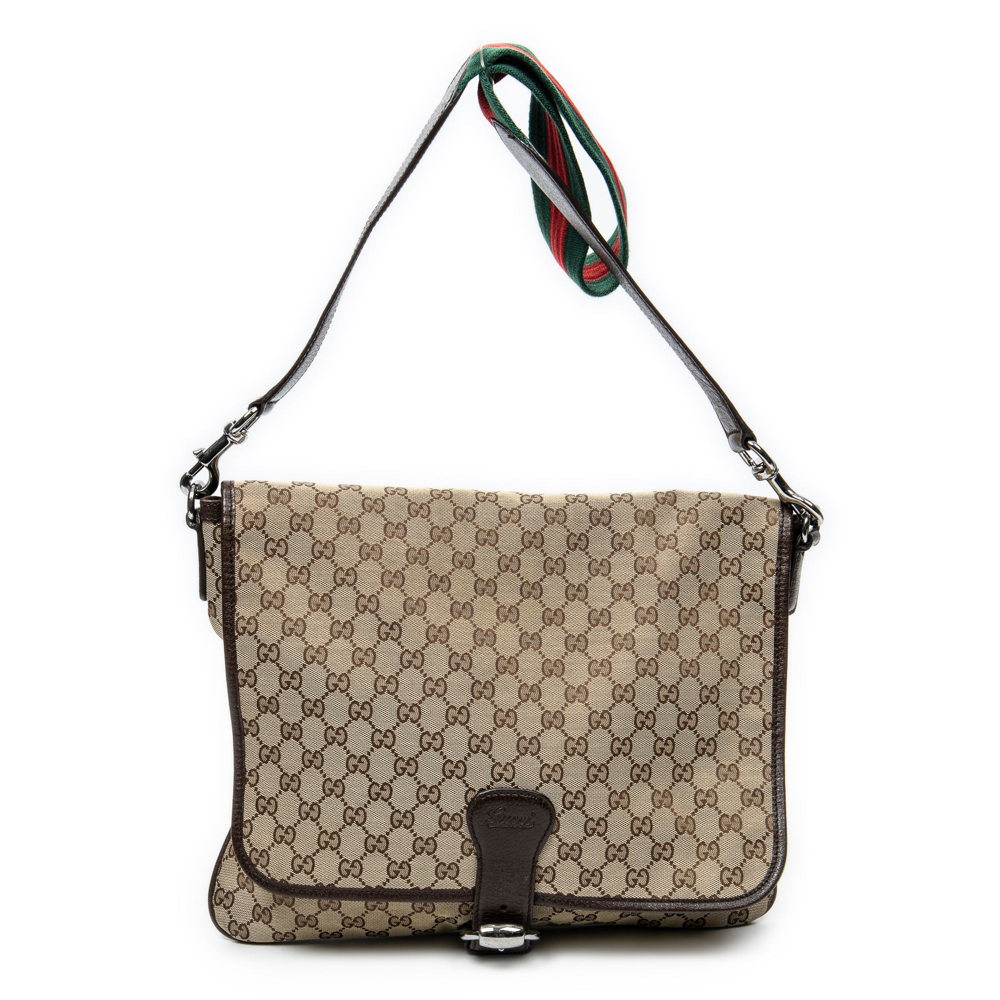 Shoulder Bag Large Flap Messenger Brown Monogrammed Canvas