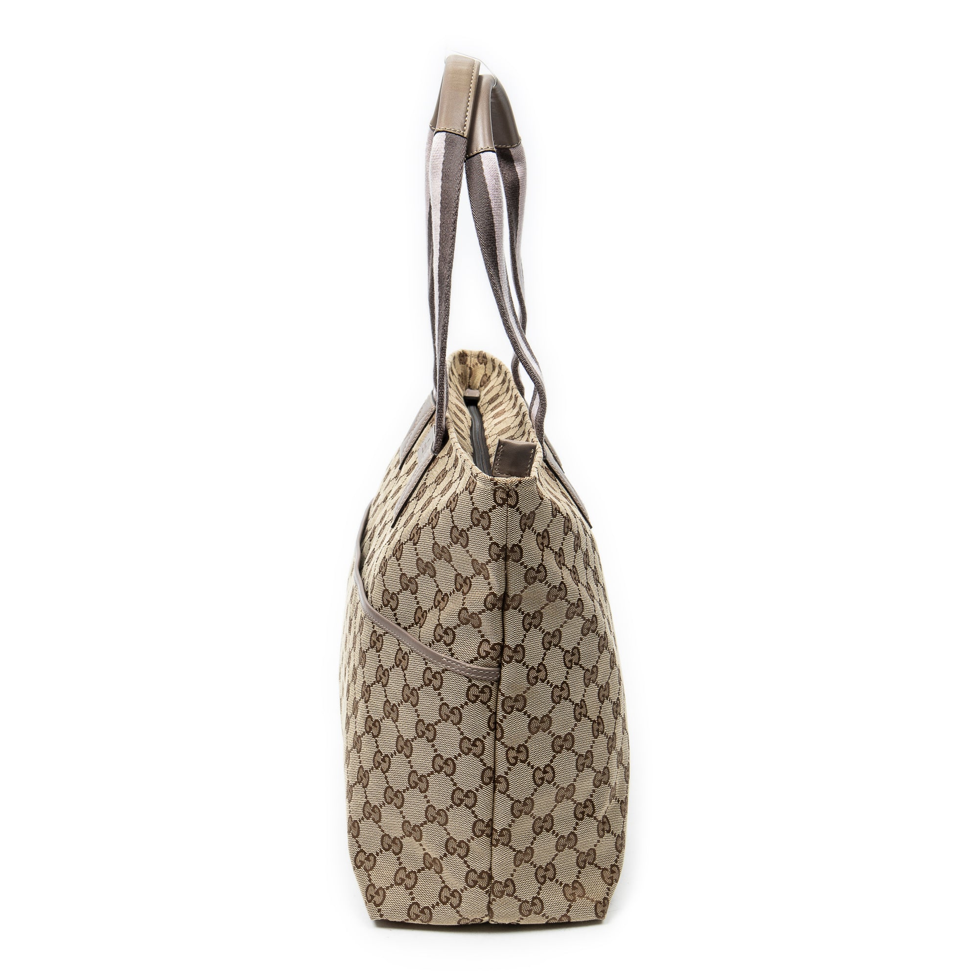 Shoulder Bag Web Large Diaper Tote Taupe Monogrammed Canvas