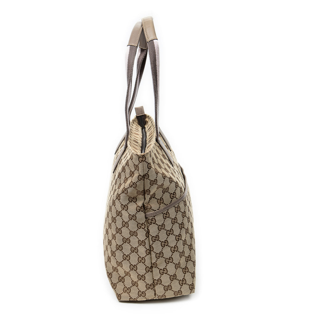 Shoulder Bag Web Large Diaper Tote Taupe Monogrammed Canvas