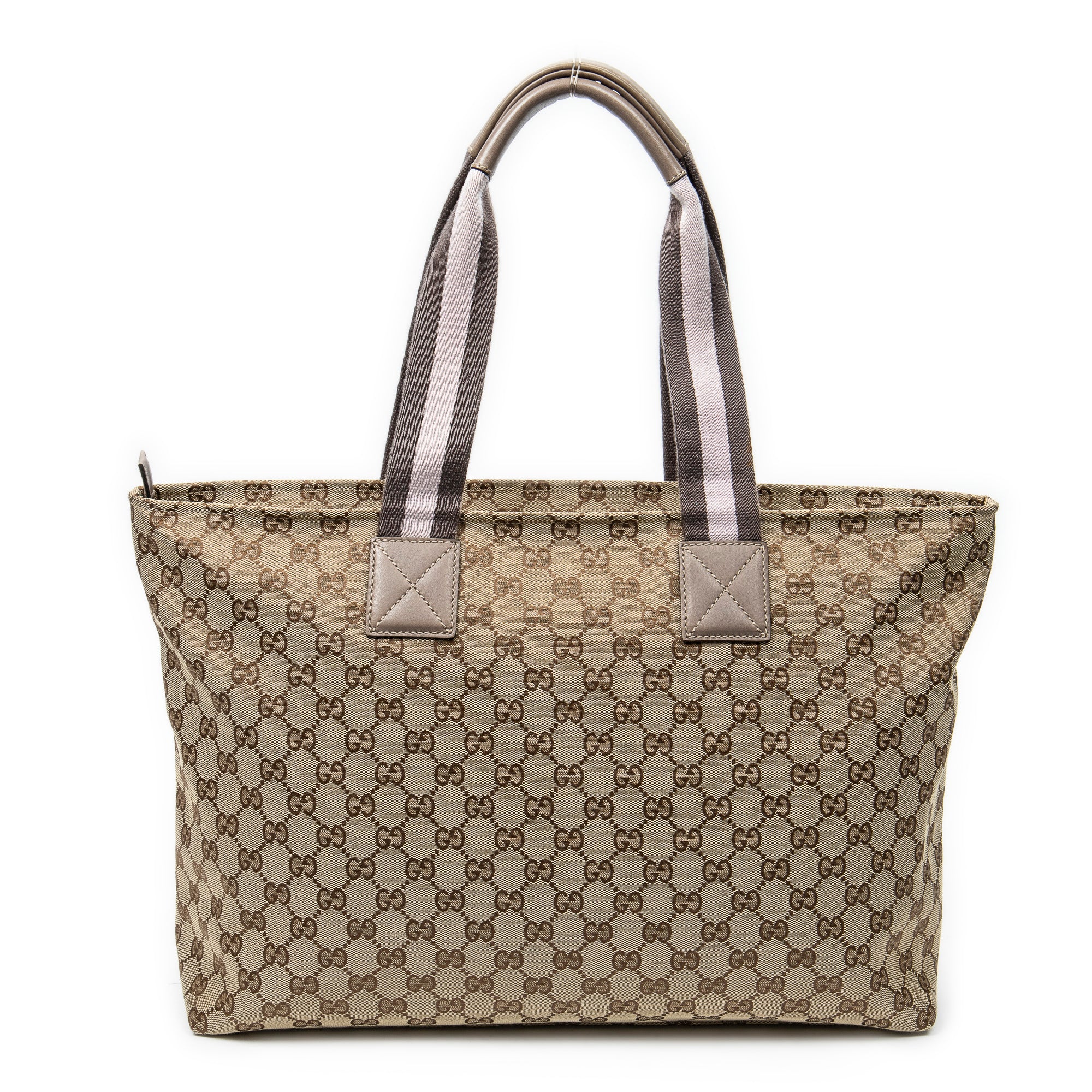 Shoulder Bag Web Large Diaper Tote Taupe Monogrammed Canvas