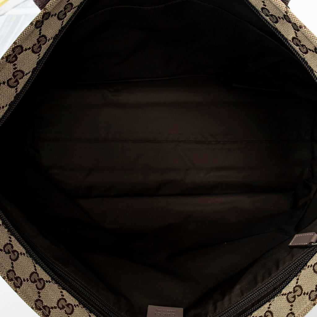 Shoulder Bag Web Large Diaper Tote Taupe Monogrammed Canvas