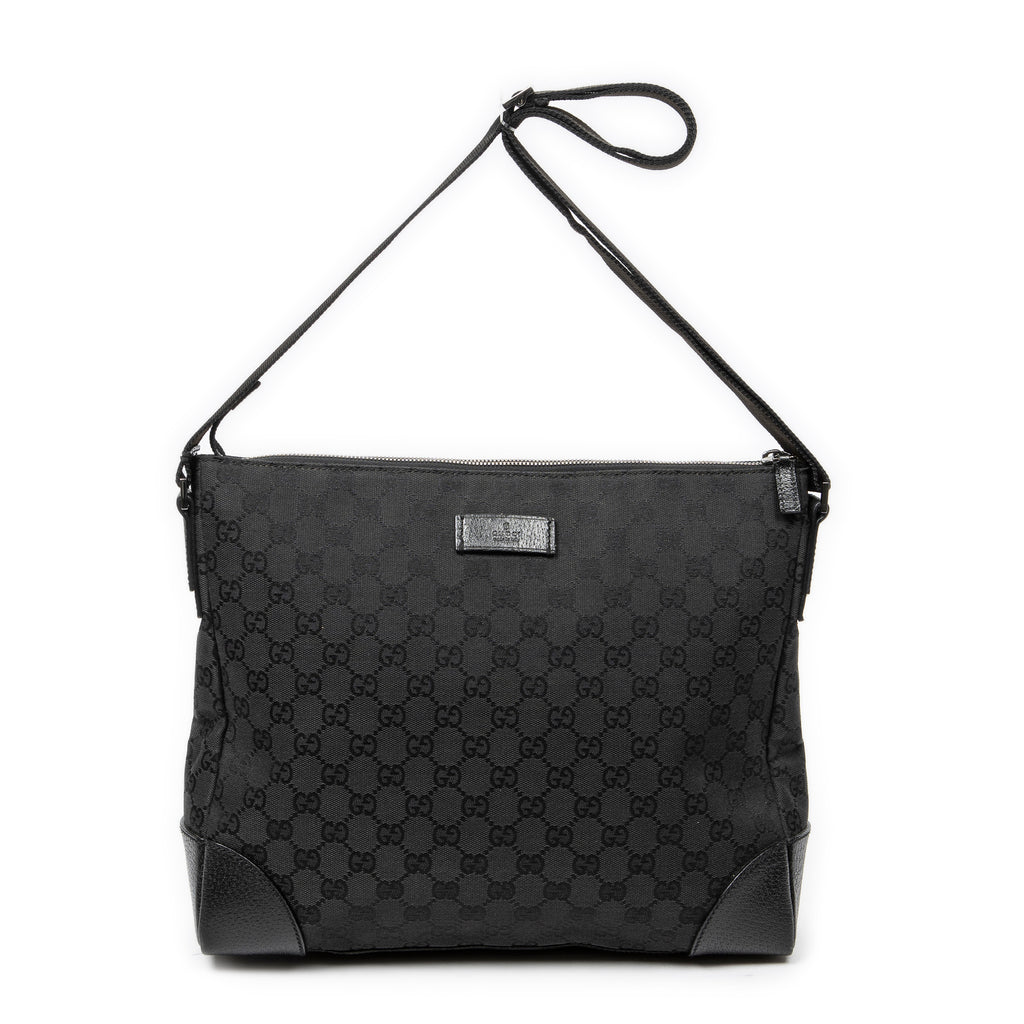 Shoulder Bag Zip Messenger Black Monogrammed Canvas