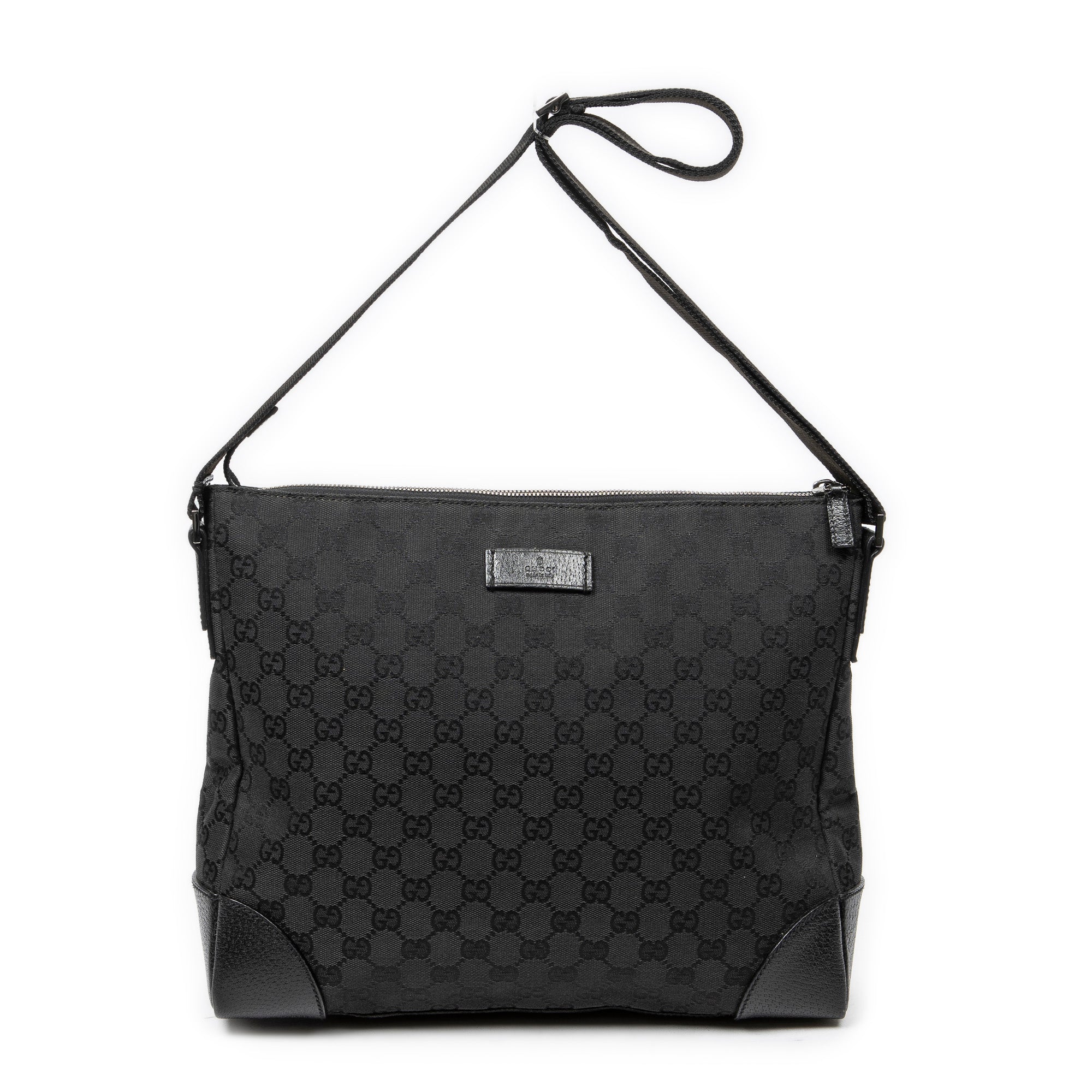 Shoulder Bag Zip Messenger Black Monogrammed Canvas