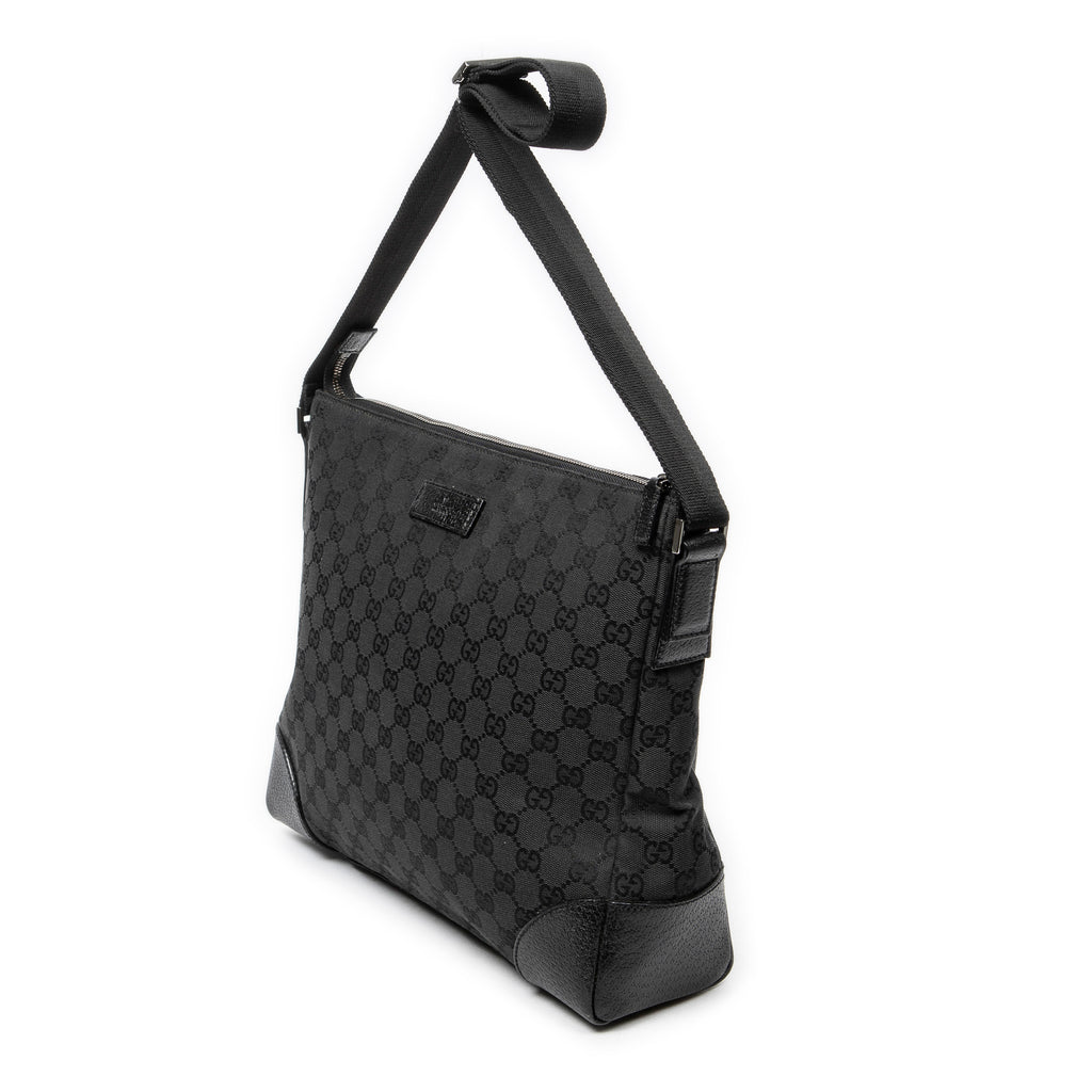 Shoulder Bag Zip Messenger Black Monogrammed Canvas