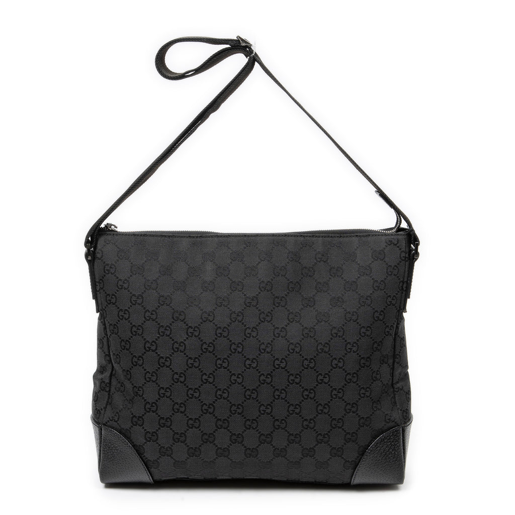 Shoulder Bag Zip Messenger Black Monogrammed Canvas