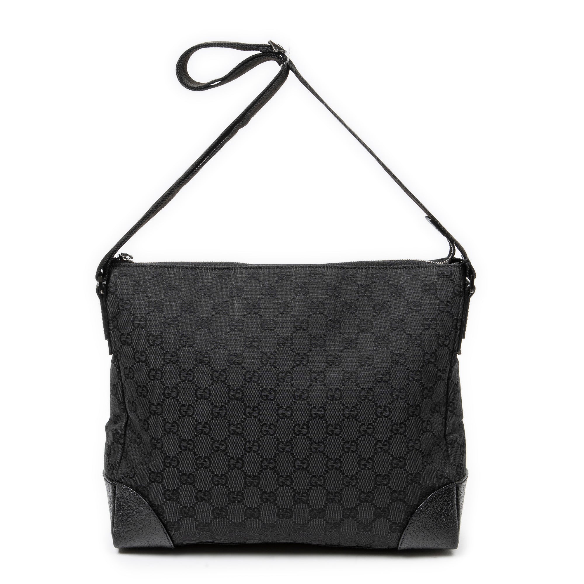 Shoulder Bag Zip Messenger Black Monogrammed Canvas