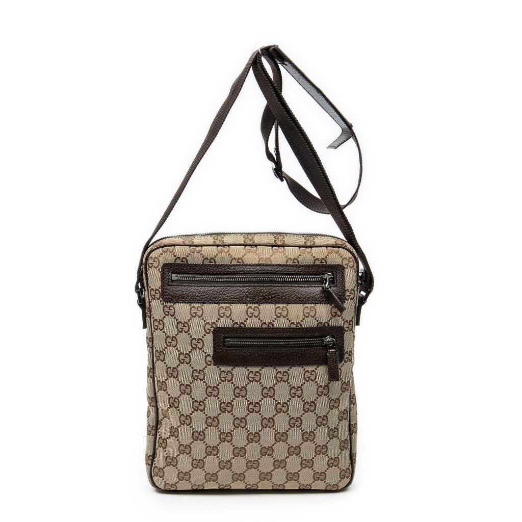 Shoulder Bag Front Pocket Messenger Brown Monogrammed Canvas