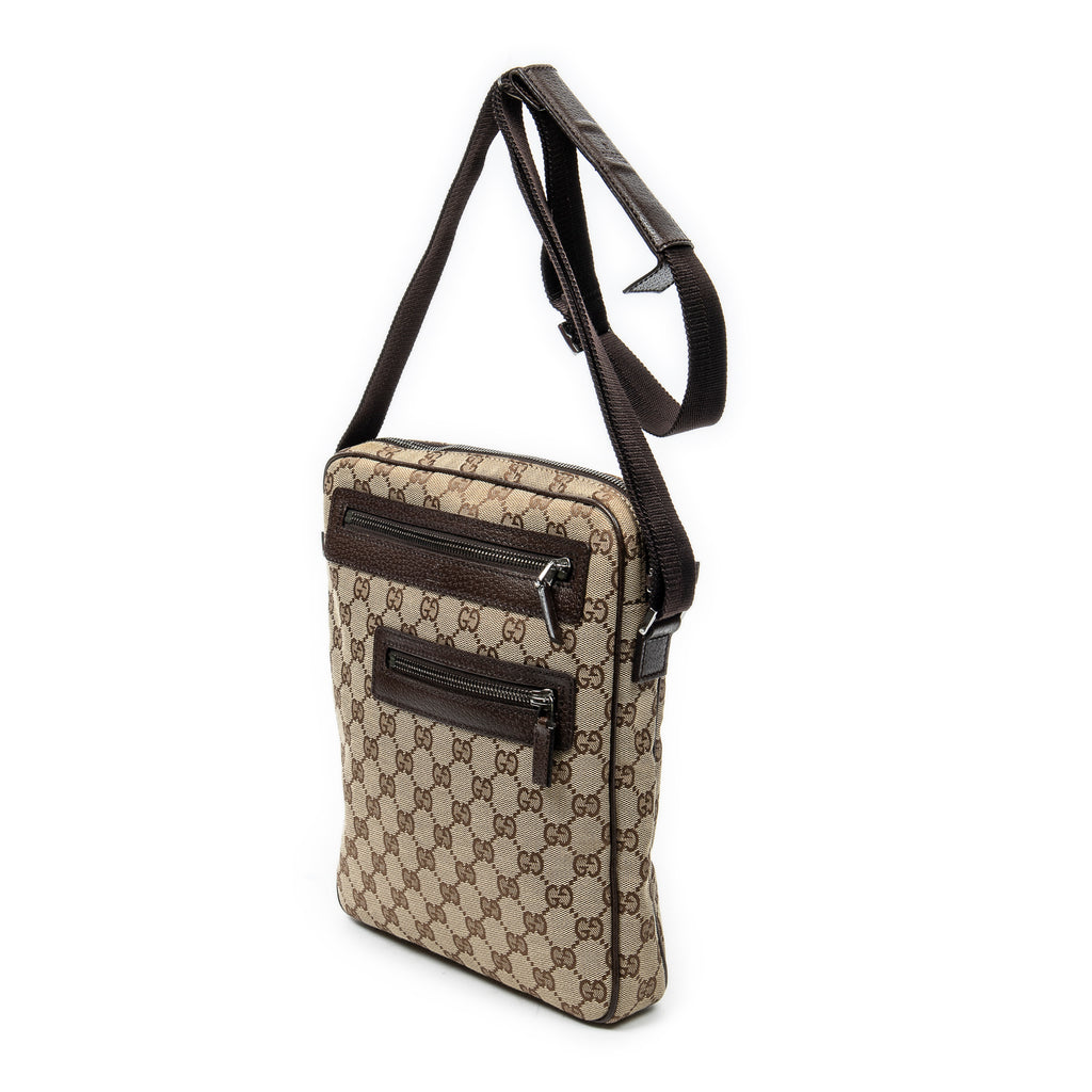 Shoulder Bag Front Pocket Messenger Brown Monogrammed Canvas