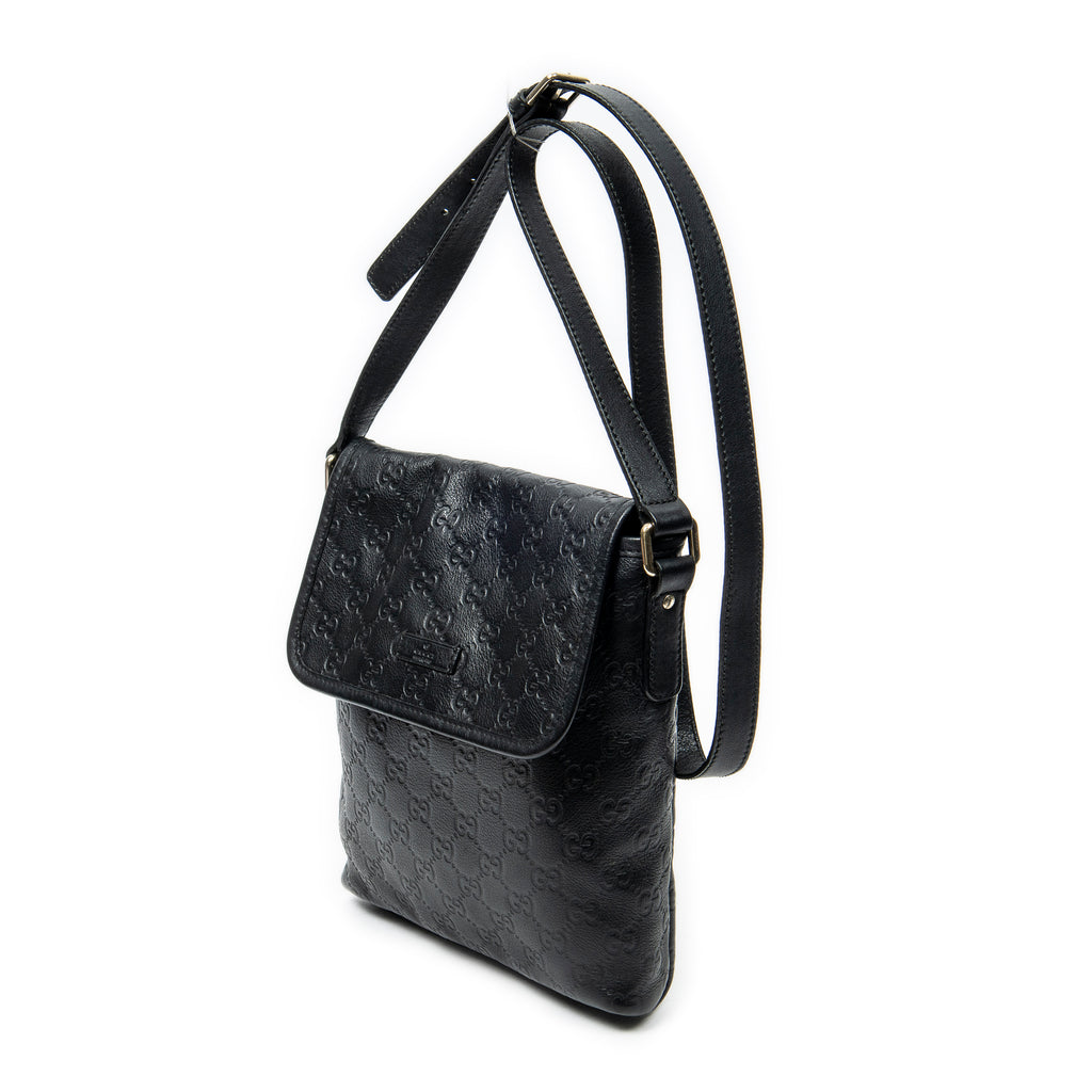 Shoulder Bag Small Flap Messenger Black Guccissima Leather